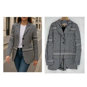Loewe Blue White Blazer Linen Gingham Plaid Single Breasted 8 Office Work NWT 🟡